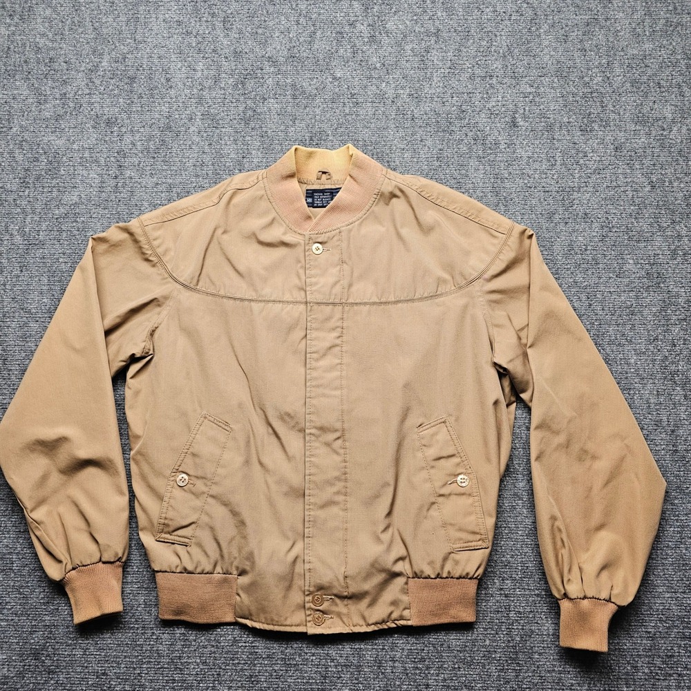 Vintage Mervyns Mens Collection Tan Khaki Bomber Jacket Size Medium Full Zip